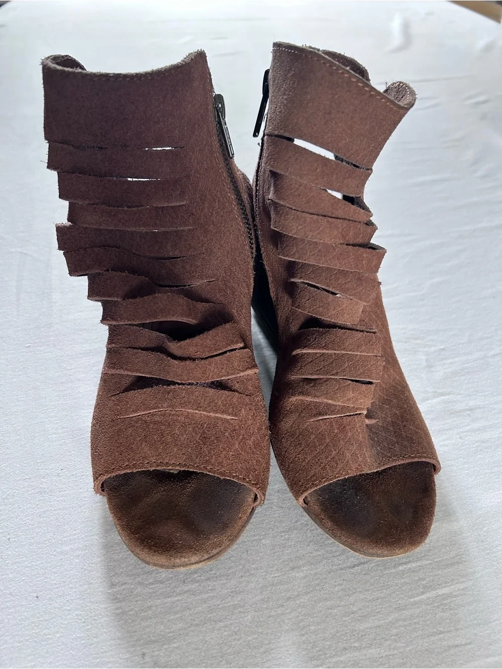 Diba Brown Suede Open-Toe Strappy Wedge Sandals with Side Zipper